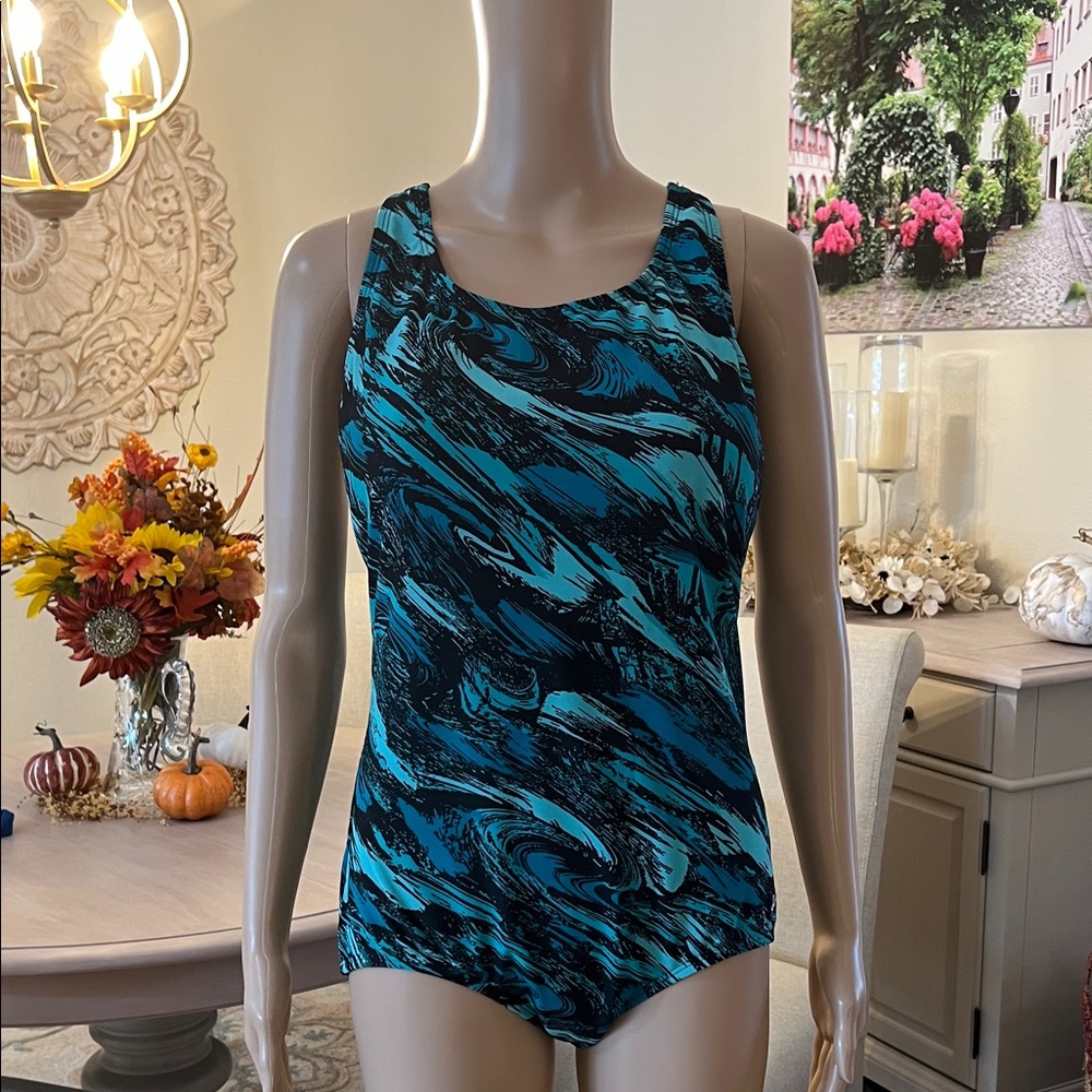 Ocean Drive Teal and Black Swirl One Piece Swimsuit